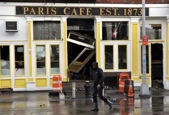 A cafe at the South Street Seaport is destroyed.