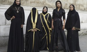 women in various burqa styles